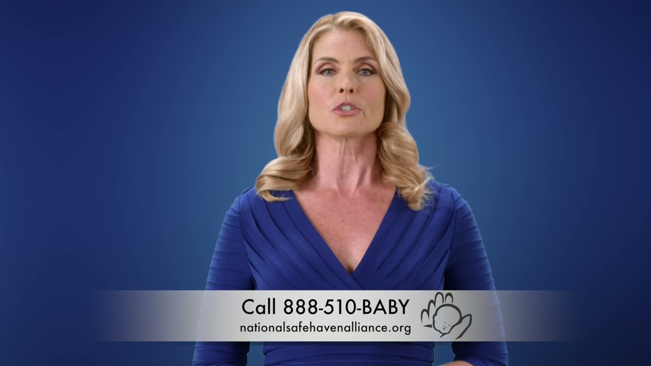Kim Alexis speaking to camera in the Safe Haven public service announcement.