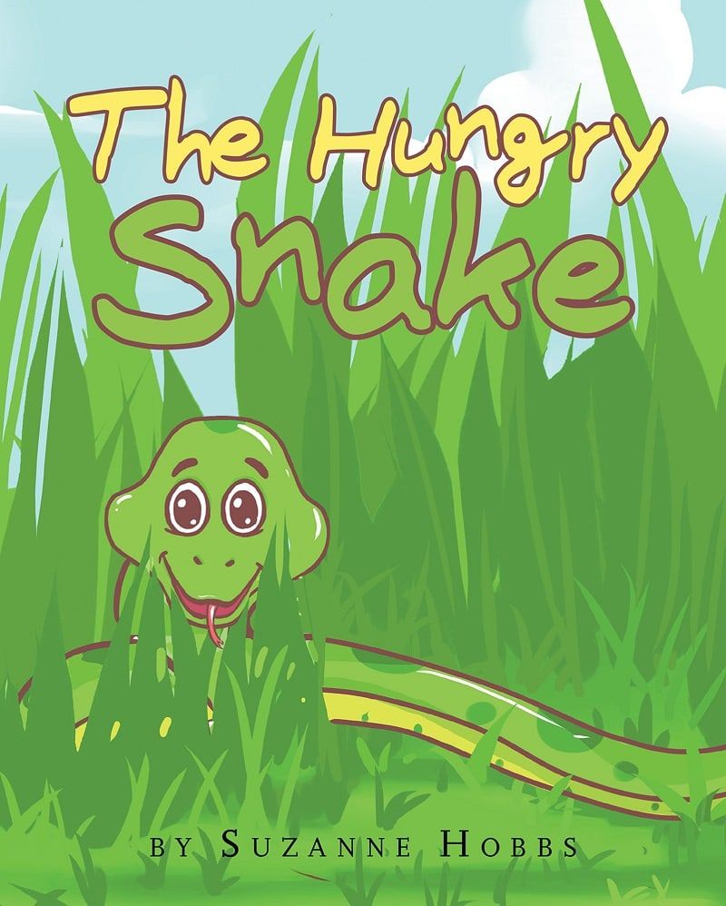 The cover of The Hungry Snake, showing the snake with wide googly eyes against a green background.